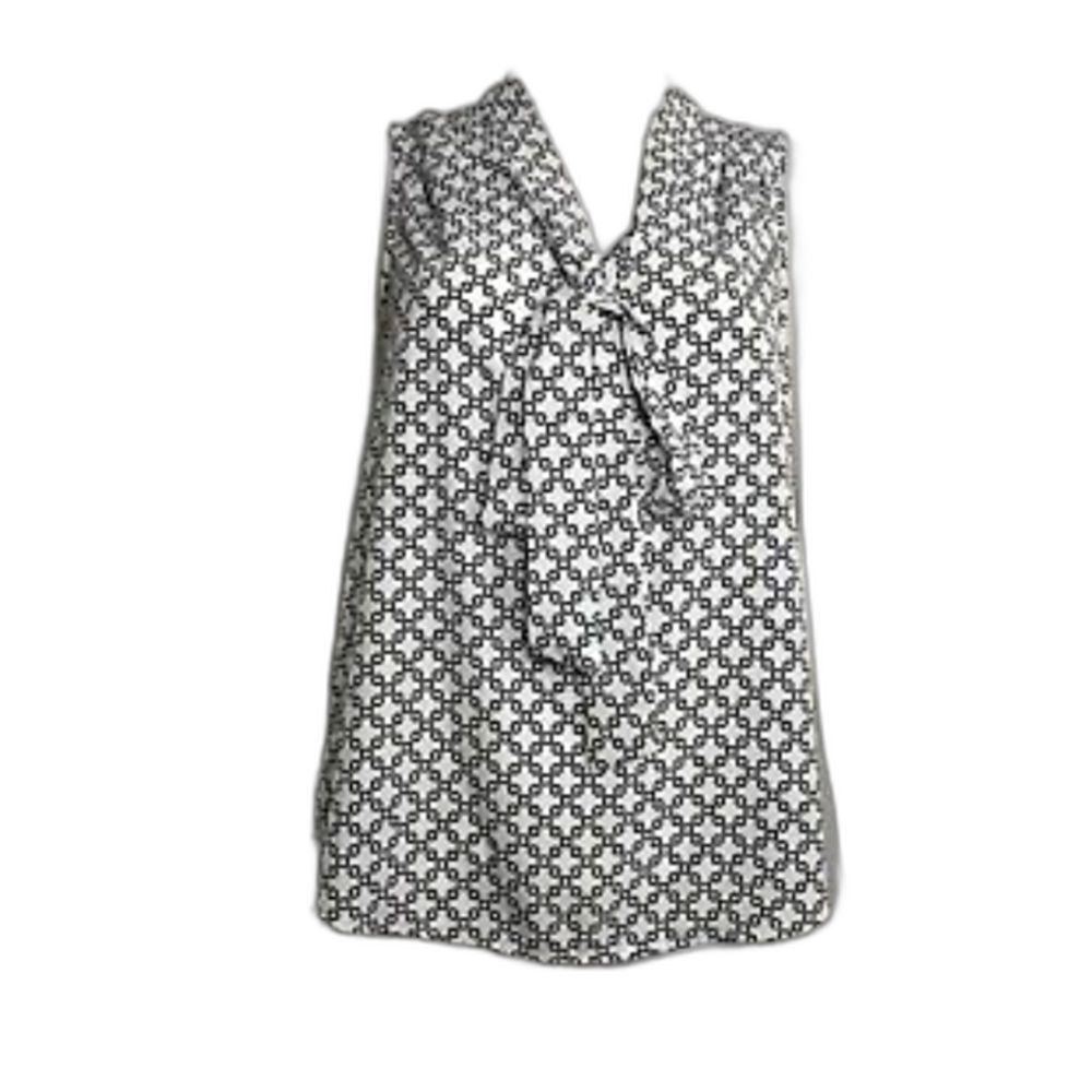 41 HAWTHORN Black & White V-Neck Sleeveless Blouse with Tie Front SZ Med…